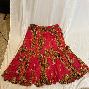 207 Truly 4 You Pink Yellow Gold Chain Print Drawstring Maxi Skirt Size Large